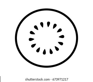 Kiwi Fruit, Kiwifruit Or Chinese Gooseberry Half Cross Section Line Art Vector Icon For Food Apps And Websites