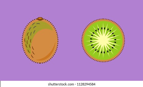 Kiwi fruit or kiwifruit whole and sliced in flat design vector style banner