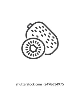 Kiwi fruit line icon. linear style sign for mobile concept and web design. Whole kiwi and a sliced half outline vector icon. Symbol, logo illustration. Vector graphics