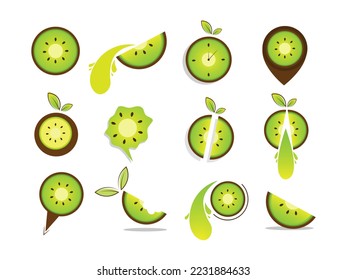 Kiwi fruit logo brand design set vector