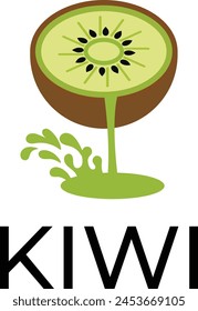 kiwi fruit logo, Kiwi flat vector fruit icon illustration, kiwi fruit juice café logo