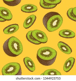 kiwi fruit pattern background. Hand drawn vector elements.