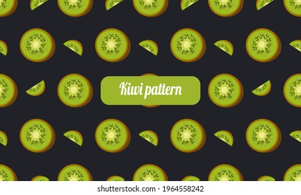 Kiwi fruit pattern on fancy black background created in vector. It can be used for textile clothing or it can be printed on paper. seamless pattern