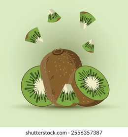 Kiwi fruit in pieces, whole, half, slice, pieces