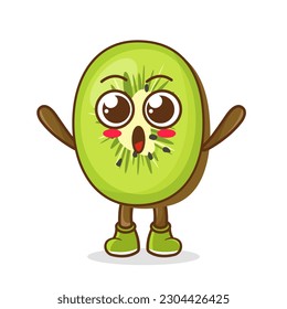la fruta kiwi levanta las manos. Ilustración de un lindo personaje kiwi que está contento con las dos manos levantadas