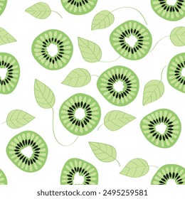 Kiwi fruit, Seamless pattern for decorating fashion designs, fabrics, wallpapers and prints on a white background.