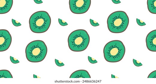 A kiwi fruit seamless pattern. flat vector illustration. Template for Notebook covers, pattern for wallpapers, textile or nature background. hand-drawn vector elements. Healthy natural vitamin food