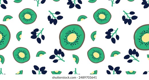 A kiwi fruit seamless pattern. flat vector illustration. Template for Notebook covers, pattern for wallpapers, textile or nature background. hand-drawn vector elements. Healthy natural vitamin food