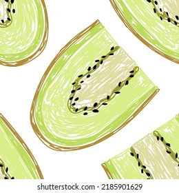 Kiwi fruit seamless pattern. Food sketch illustration. Natural background
