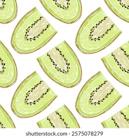 Kiwi fruit seamless pattern. Food sketch illustration. Natural background