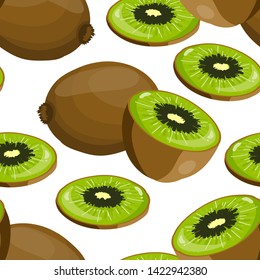Kiwi fruit seamless pattern on white background. Vector illustration.