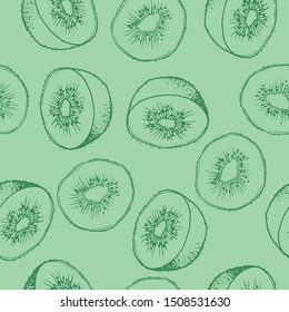 Kiwi fruit seamless pattern on green background