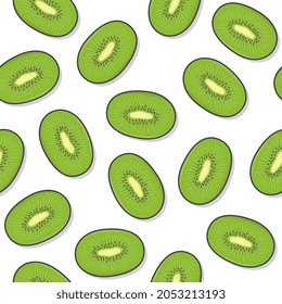 Kiwi Fruit Seamless Pattern On A White Background. Fresh Kiwi Icon Vector Illustration