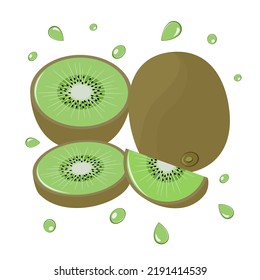 Kiwi fruit set. Flat style. Vector illustration 