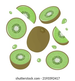 Juego de frutas de Kiwi. Estilo plano. Ilustración del vector 