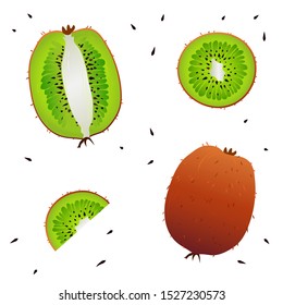 Kiwi fruit set. Healthy lifestyle,  kiwi  element for print, textile, postcard, stickers, site design or other design project. Vector illustration.