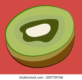 icono con forma de fruta kiwi con fondo cuadrado de color rojo ilustración vectorial