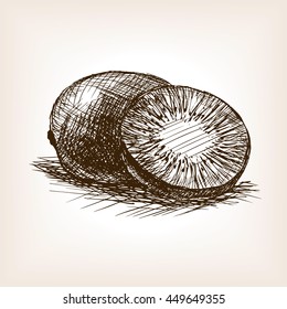 Kiwi fruit sketch style vector illustration. Old engraving imitation.
