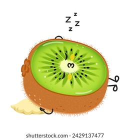 Kiwi fruit sleeping character. Vector hand drawn cartoon kawaii character illustration icon. Isolated on white background. Kiwi fruit sleep character concept