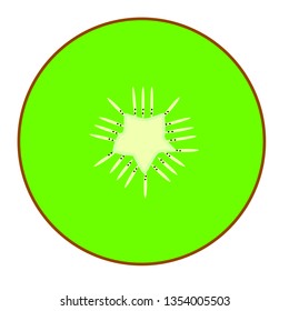 Kiwi fruit slice closeup icon isolated on white background, art logo design