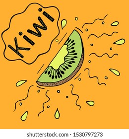 Kiwi fruit slice closeup icon isolated on white background. art logo design.
