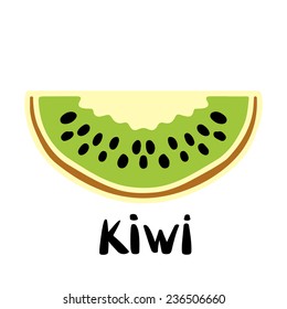 Kiwi fruit slice closeup icon isolated on white background, art logo design