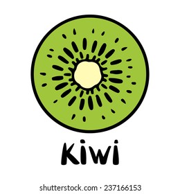 Kiwi fruit slice closeup icon isolated on white background, art logo design