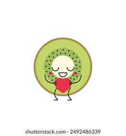 Kiwi fruit slice cute character cartoon love sign heart favorite smiling face cheerful kawaii happy emotions icon vector illustration.