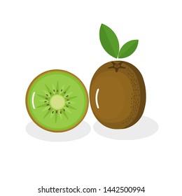 Kiwi fruit and kiwi slice isolated on white background vector illustration. cute cartoon fruit.