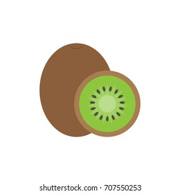 Kiwi fruit and slice of kiwi isolated on white background in flat style.