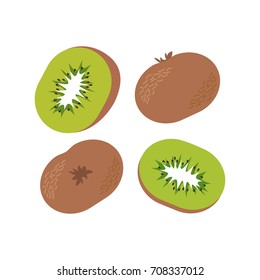Kiwi fruit and slice isolated on white background. Vector illustration