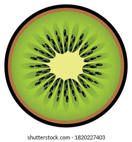 Kiwi fruit slice vector art graphic isolated on white background. Ideal for logo design, sticker, decals and any kind of decoration and craft.