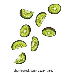 Kiwi Fruit Sliced Segments Isolated on White Background. Vector Illustration. Each Sliced Segment is Isolated.