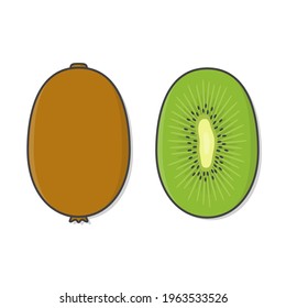 Kiwi Fruit And Slices Of Kiwi Vector Icon Illustration. Fresh Kiwi Fruit Flat Icon