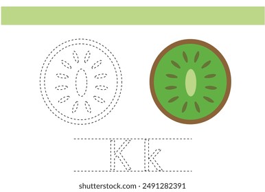 kiwi fruit trace for kids handwriting practice child book exercise design vector