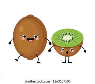 Kiwi fruit vector characters isolated on white background.  Kawaii kiwi