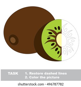 Kiwi fruit in vector colorful to be traced. Restore dashed line and color the picture. Visual game for children. Worksheet to be colored.