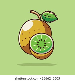 Kiwi Fruit Vector Icon Illustration. Kiwi and slices of Kiwi. Fruit Icon Concept White Isolated. Flat Cartoon Style.