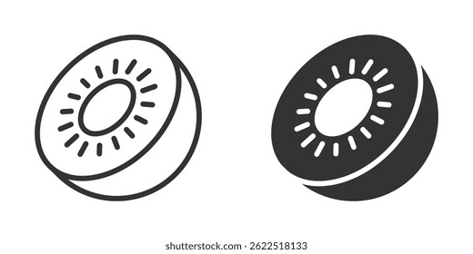 Kiwi fruit vector icon in outline and solid black styles.