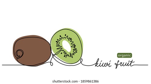 Ilustración del vector de fruto de Kiwi, fondo. Ilustración artística de una línea con letras de kiwi.