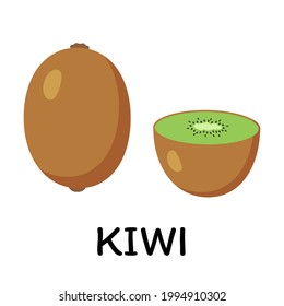 Kiwi fruit, vector illustration in cartoon flat stye. Food and fruit concept. Print for recipes, restaurant, supermarket, market place. Vegetarian fresh food product for sticker, grocery shop