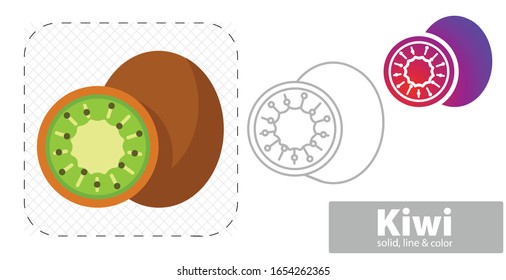 Kiwi-Vektorillustration, flach, fest, Liniensymbol