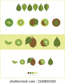 Kiwi fruit vector illustration set. Icon collection. UX design, Stories highlights, covers, Icon vector set. For a fruity brand. Lovely kiwi palette.
