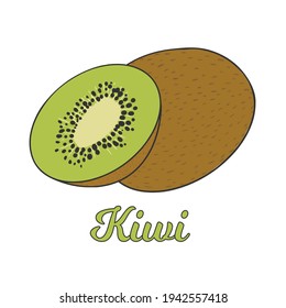 Ilustración vectorial de fruta kiwi. Kiwi rebanado sobre el fondo blanco.