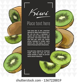 Kiwi fruit vector menu design templates. Vector fruit illustration with hand drawn doodles for greeting card, banner	
