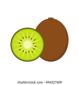 Kiwi fruit vector and slice of kiwi isolated on white background in flat style.