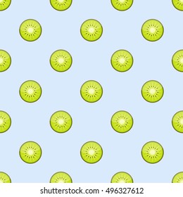 Kiwi fruit vector, kiwi slices seamless pattern on blue background.