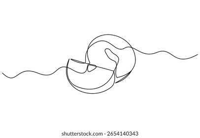 Kiwi fruit whole and a half in continuous line art drawing style, Continuous line drawing of kiwi. Minimalist design for kiwi fruit and refreshment themes.