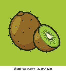 Ilustración de dibujos animados de Kiwi fruit entero y half icon