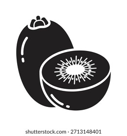 Kiwi fruta entera y rebanada símbolo símbolo sólido glifo elemento de diseño Vector semilla verde tropical semilla verde dulce borroso comida saludable naturaleza orgánica